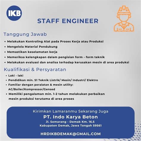 Lowongan Kerja Agustus Pt Indo Karya Beton Staff Engineer Scu