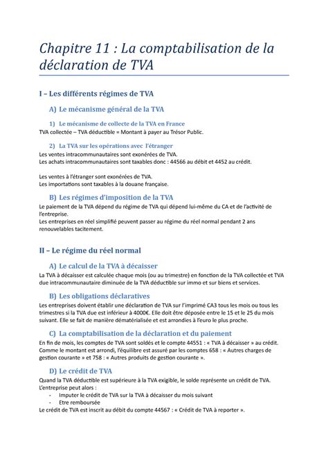 Chapitre La Comptabilisation De La D Claration De Tva Chapitre