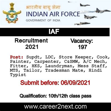 Indian Air Force Recruitment 2021 197 Group C Civilian