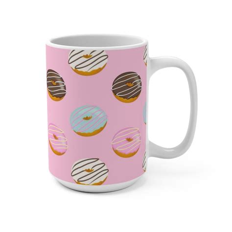 Donut Coffee Mug Ceramic 15 Oz Cute Pink Donut Design Etsy