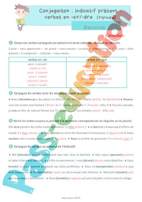 Indicatif Pr Sent Fiches Verbes En Oir Dre E Groupe