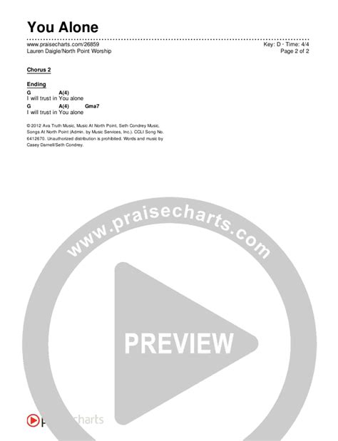 You Alone Chords Pdf Lauren Daigle North Point Worship Praisecharts