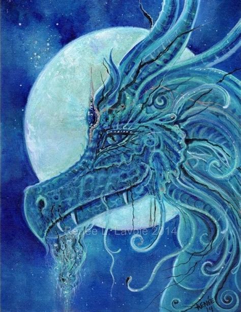 The blue dragon fantasy art print by artist Renee L. Lavoie