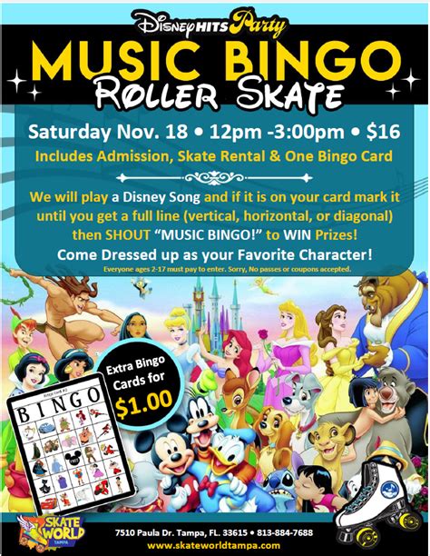 Disney Music Bingo Skate Skateworld
