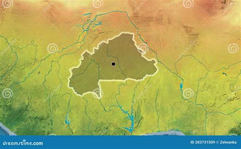 Burkina Faso Border Shape Overlay Glowed Topographic Stock