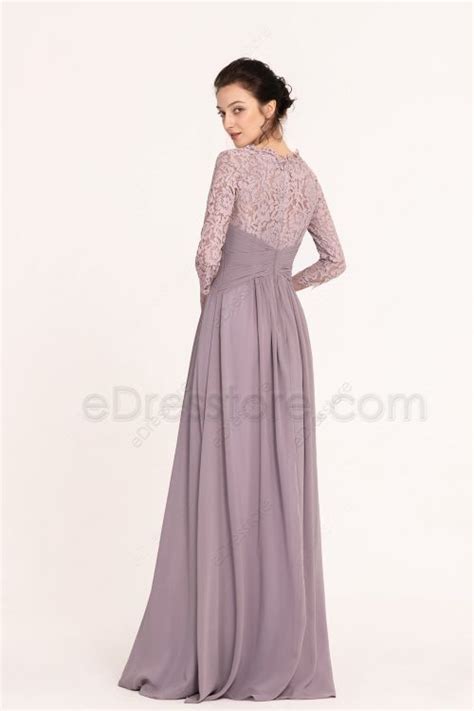 Dusk Color Modest Bridesmaid Dresses Three Quarter Sleeves Edresstore