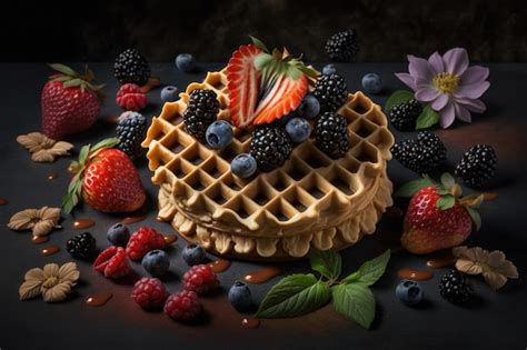 Premium Ai Image Waffles With Berries Strawberries Ai Generation