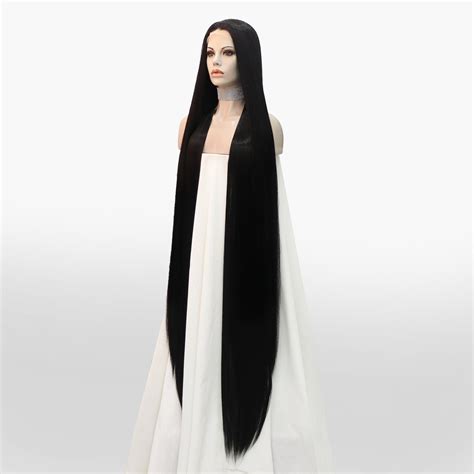 Super Long Black Silky Straight Synthetic Lace Front Wig Imstylewigs