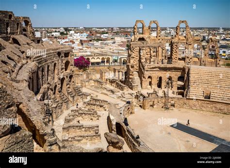 A Panoramic View Across The Ruins Of The Immense Roman Amphitheatre In