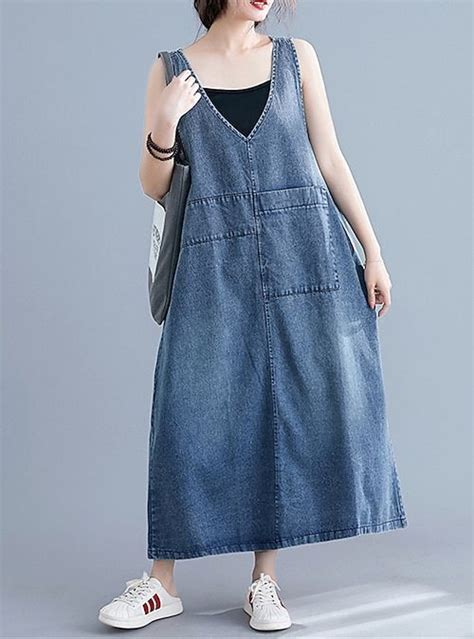 Women S Denim Dress Casual Dress Maxi Long Dress Denim Basic Fashion