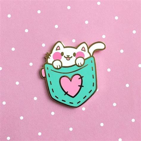 Pocket Cat Hard Enamel Pin Black White Kitty Lapel Pin Etsy Enamel