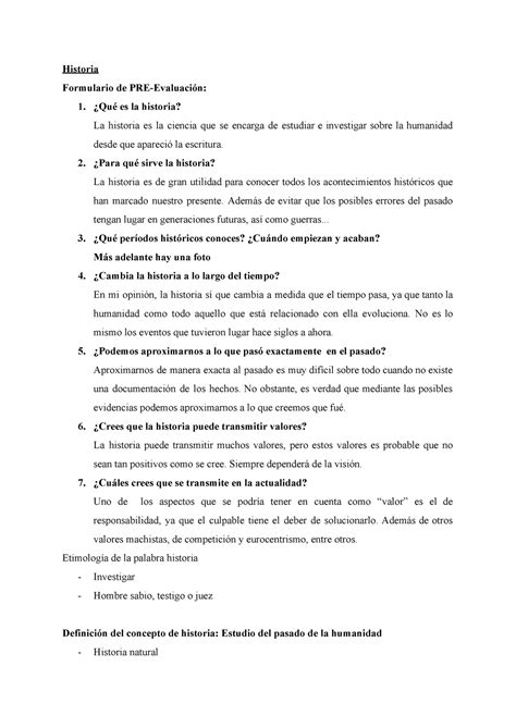 Apuntes Historia Historia Formulario De Pre Evaluación 1 ¿qué Es La