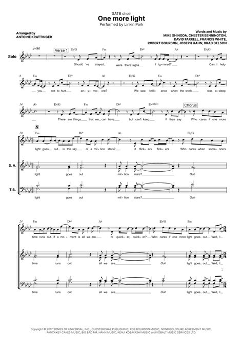 One More Light Arr Antoine Krattinger By Linkin Park Sheet Music For