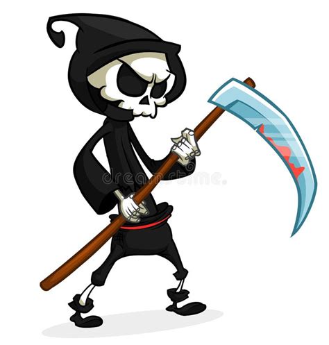 Grim Reaper Cartoon Character With Scythe Halloween Skeleton Design For Party Invitation Or