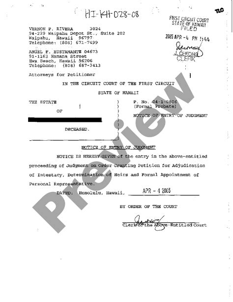 Hawaii Notice Of Entry Of Judgment Us Legal Forms