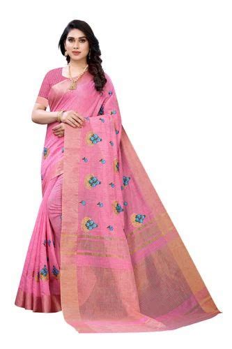 Admyrin Pink Linen Silk Woven Designer Party Wear Saree With Blouse