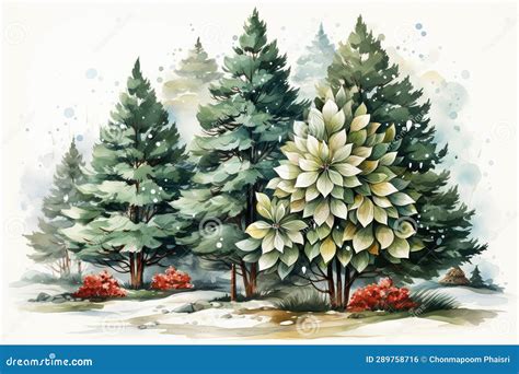 Watercolor Painting Of Pine Trees In The Park High Quality Illustration Generative Ai