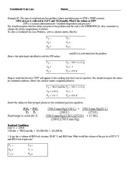 Combined Gas Law Worksheet With Variable Identification Setup TPT