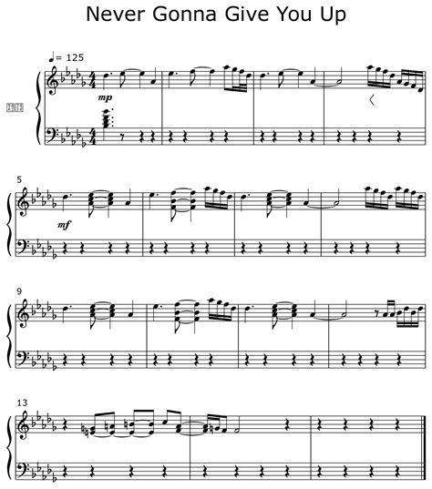 Never Gonna Give You Up Sheet Music For Piano