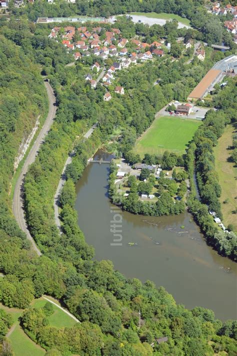 Luftaufnahme Schwäbisch Hall Campingplatz mit Wohnwagen und Zelten am