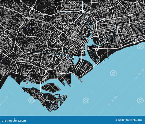 Black And White Vector City Map Of Singapore Stock Vector