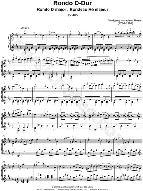 Wolfgang Amadeus Mozart Rondo In D Major Sheet Music Piano Solo In