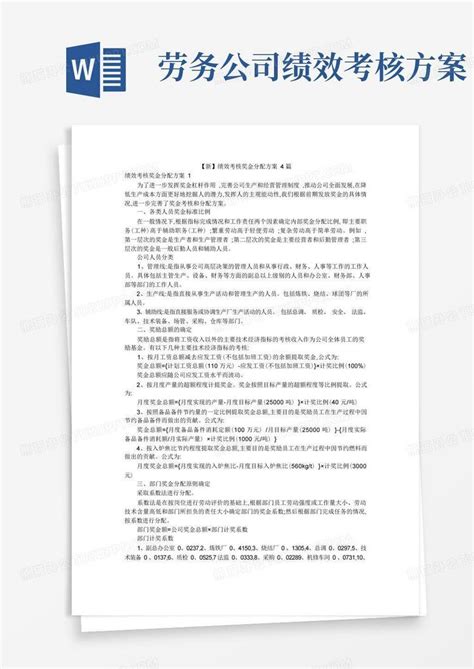 【新】绩效考核奖金分配方案4篇word模板下载熊猫办公