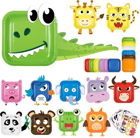 Landifor 12 Pieces Square Paper Plate Art Set For Kids Diy Animals