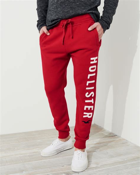 Hollister Fleece Logo Skinny Jogger Pants In Red For Men Lyst