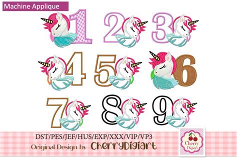 Unicorn Numbers Applique Embroidery Machine Embroidery U