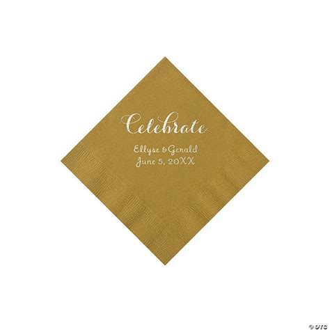 Gold Celebrate Personalized Napkins With Silver Foil Beverage