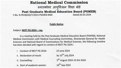 Neet Pg 2024 Schedule Revised Exam Date Shifted To June 23 By Nmc Due