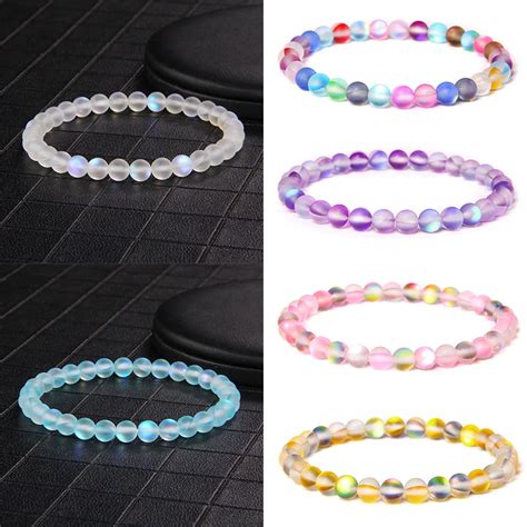 6mm Glas Kristall Mondstein Armbänder Multicolor Matte Glänzende Stein