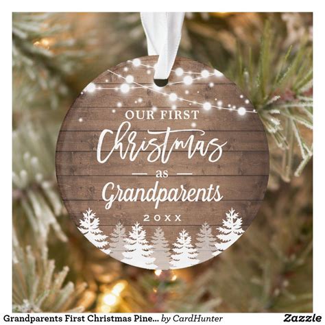 Grandparents First Christmas Pine Trees Photo Ornament In