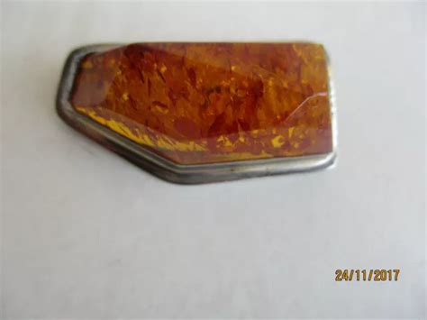 Ancienne Broche En Argent Et Ambre Antique Sterling Jewelry Amber