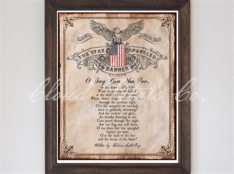 Vintage The Star Spangled Banner Printable 4th July Wall Decoration Primitive Usa National