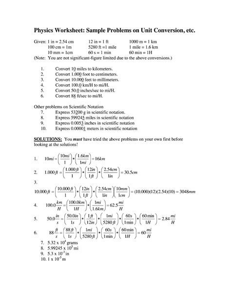 Unit Conversion Physics Worksheet Fill Online Printable Worksheets Library