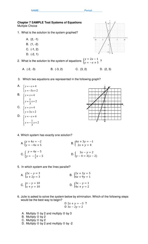 Chapter 7 Sample Test Systems Practice Test Math 1201 Chapter 7