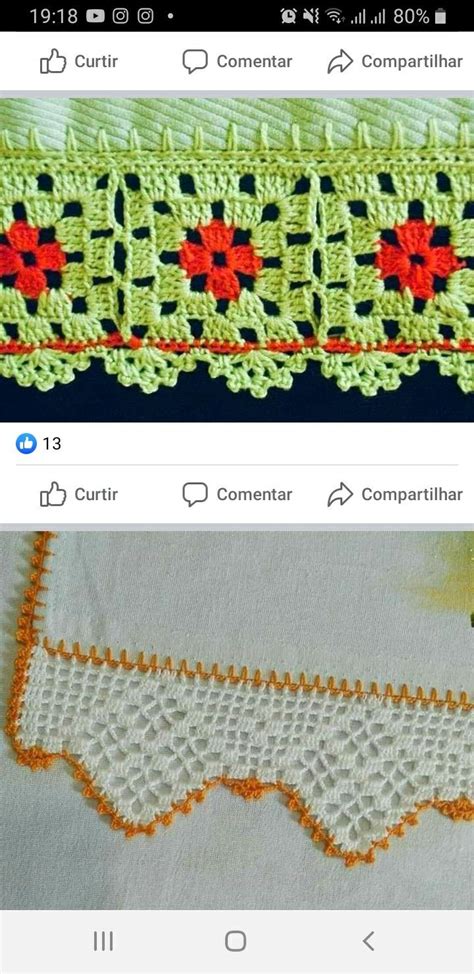 Two Pictures Of Different Crochet Designs On The Same Page One With