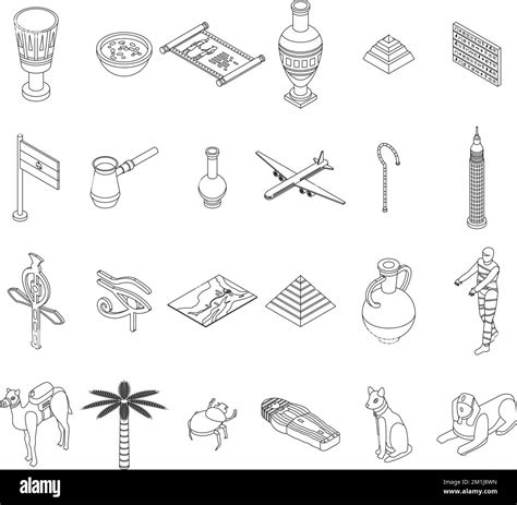 Egypt Icons Set Isometric Set Of Egypt Vector Icons Outline On White