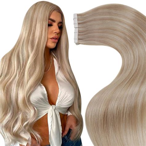 Laavoo Tape In Extensions Human Hair Blonde Highlights Tape In Hair Extensions