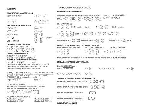 Formulario Algebra Lineal FÓRMULARIO ALGEBRA LINEAL ALGEBRA