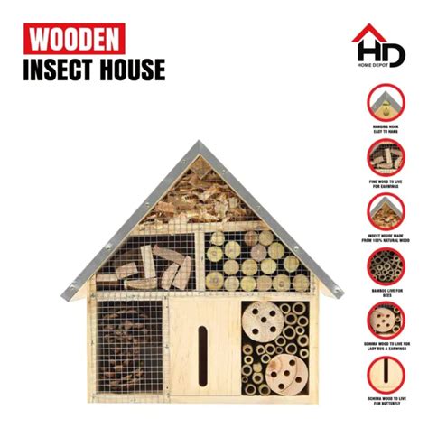 Wooden Insect Bee House Natural Wood Bug Shelter Garden Nest Box