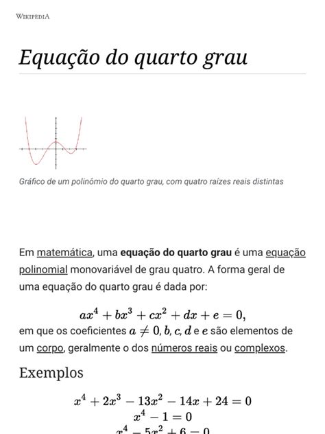 Equações De Quarto Grau - Equação do Quarto Grau: Conceitos e Métodos | PDF | Equações | Álgebra