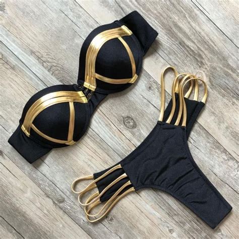Siyah Bandaj Mayo 2020 Seksi Brezilyalı Bikini Push Up Up Mayo Kadınlar