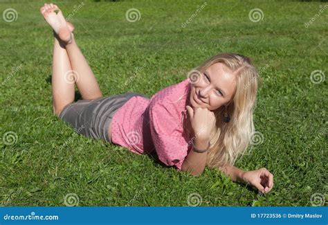 The Blonde On A Grass Stock Photo Image Of Beautiful 17723536
