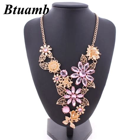 Btuamb New Maxi Boho Big Flower Crystal Statement Necklaces For Women