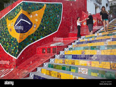 Tourists on Selaron Steps (Escadaria Selaron), Lapa, Rio de Janeiro ...