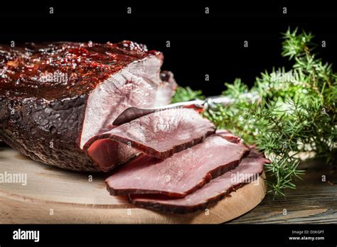 Piece Of Sliced Smoked Ham Stock Photo Alamy