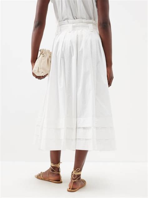 Ulla Johnson Dylan Paperbag Waist Cotton Poplin Midi Skirt White